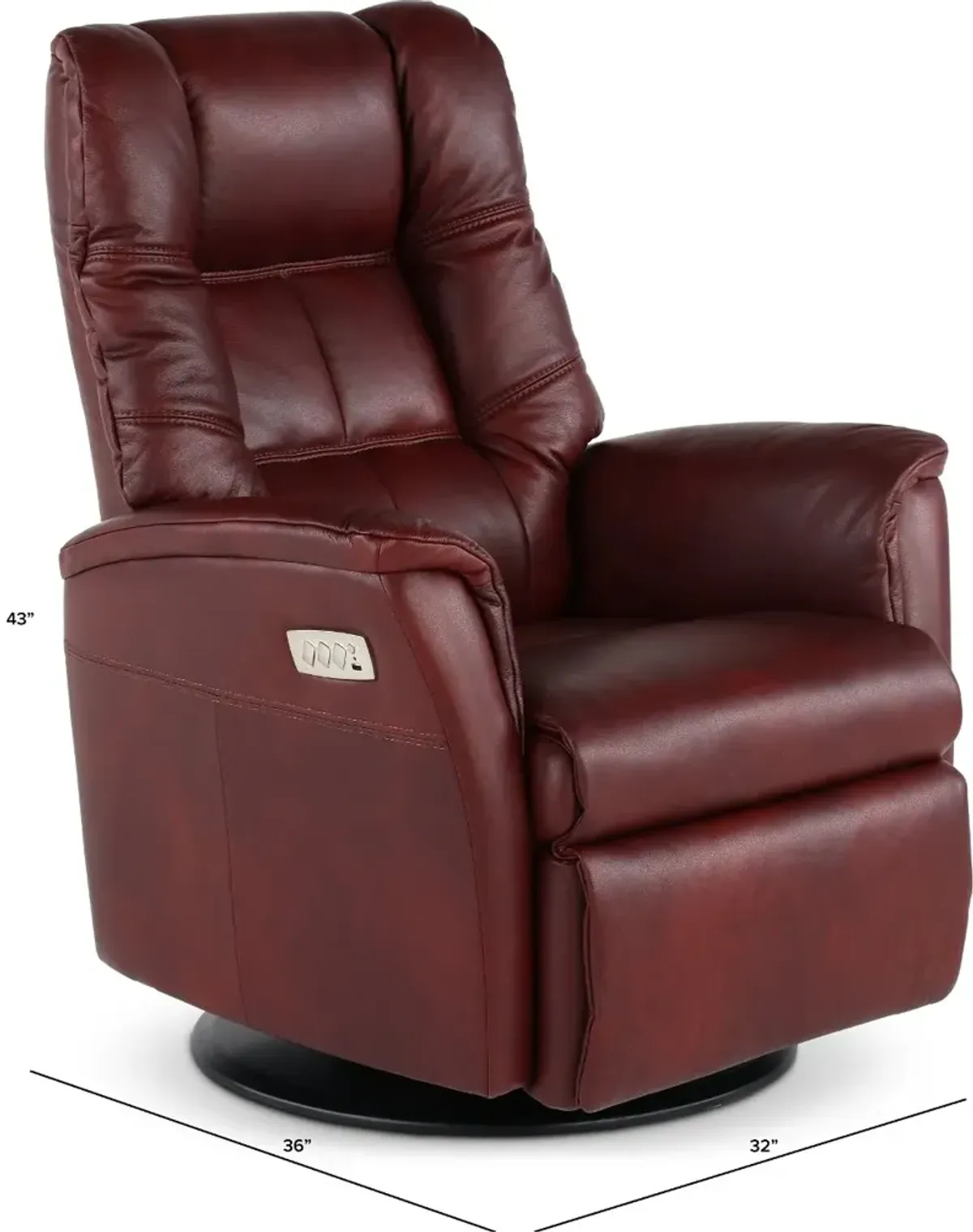 Boston Burgundy Leather Standard Swivel Glider Power Recliner