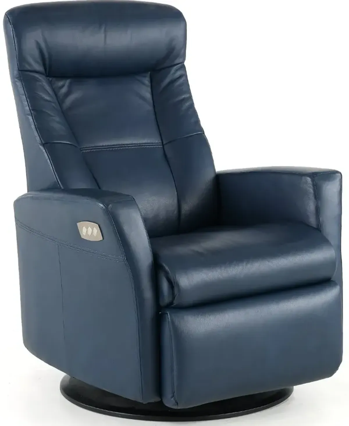 Grove Blue Standard Leather Swivel Glider Power Recliner with Adjustable Headrest