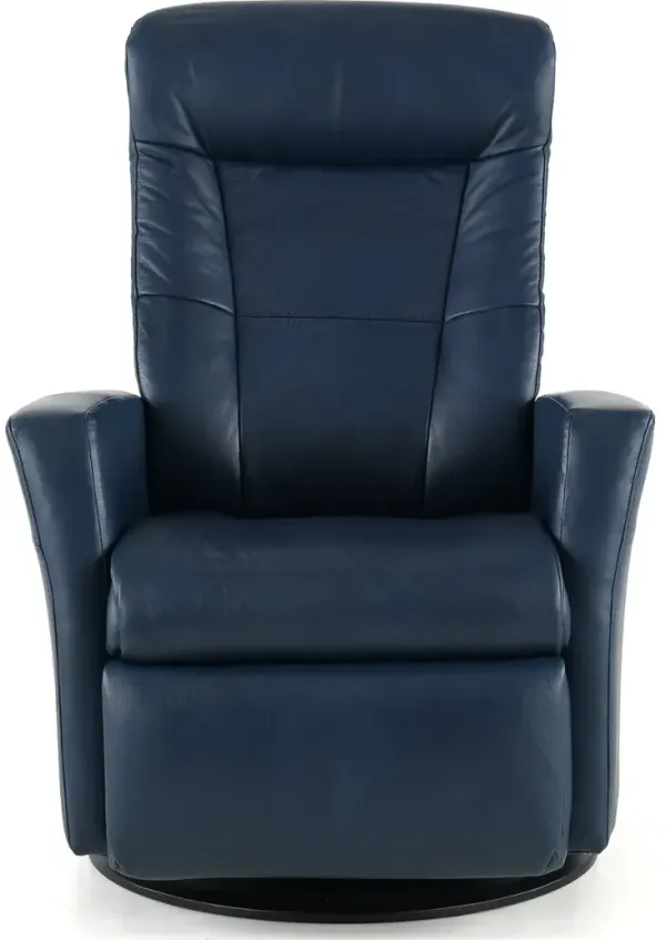 Grove Blue Standard Leather Swivel Glider Power Recliner with Adjustable Headrest
