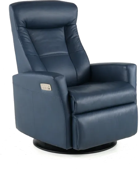Grove Blue Large Leather Swivel Glider Power Recliner with...