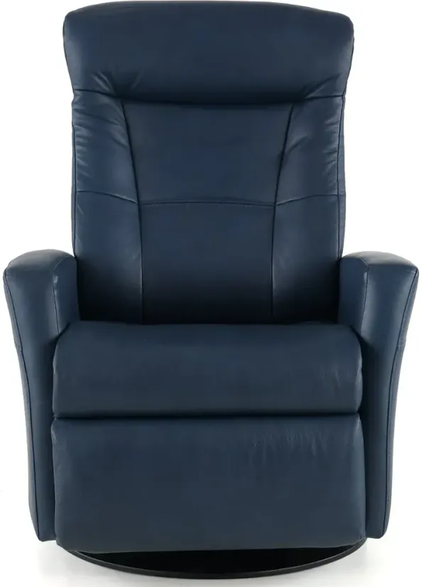 Grove Blue Large Leather Swivel Glider Power Recliner with Adjustable Headrest