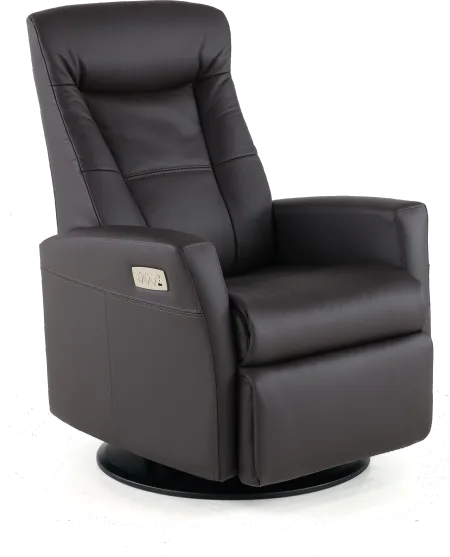 Grove Brown Standard Leather Swivel Glider Power Recliner with...