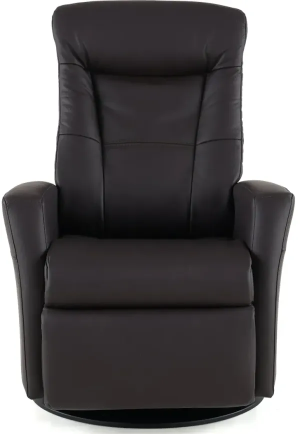 Grove Brown Standard Leather Swivel Glider Power Recliner with Adjustable Headrest