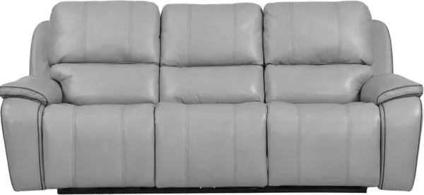 Harry Mist Light Gray Leather-Match Power Reclining Sofa