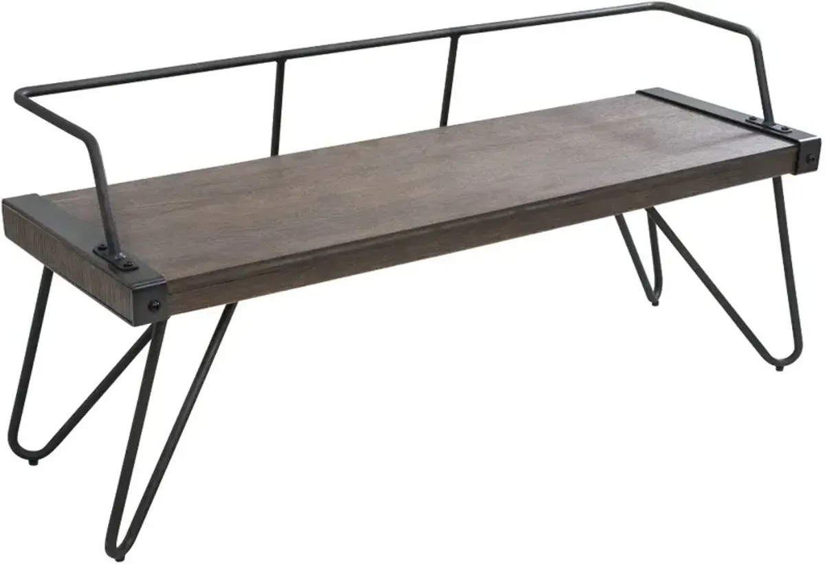 Stefani Industrial Metal and Walnut Wood Bench