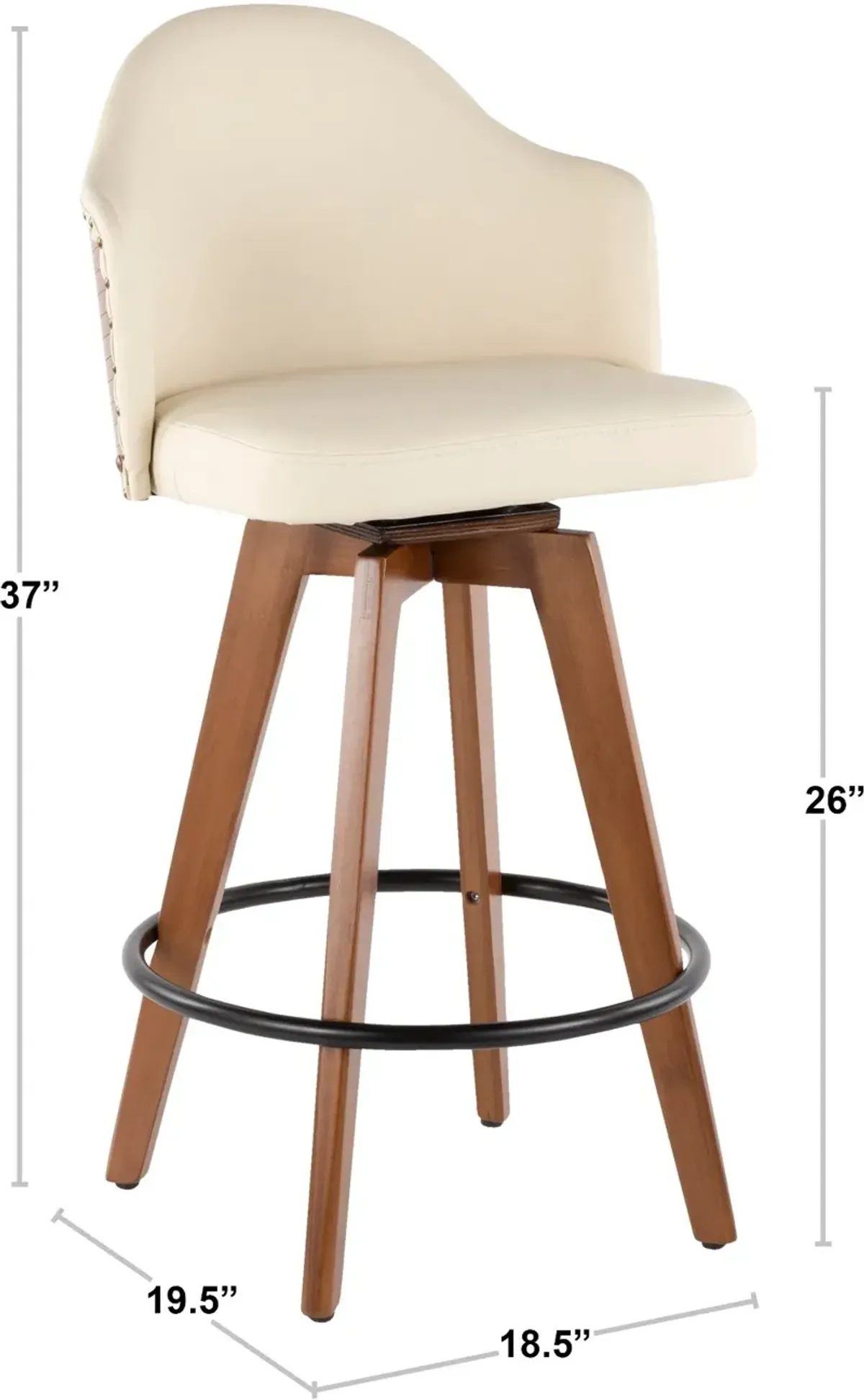 Ahoy Walnut and White 26 Inch Swivel Counter Height Stool