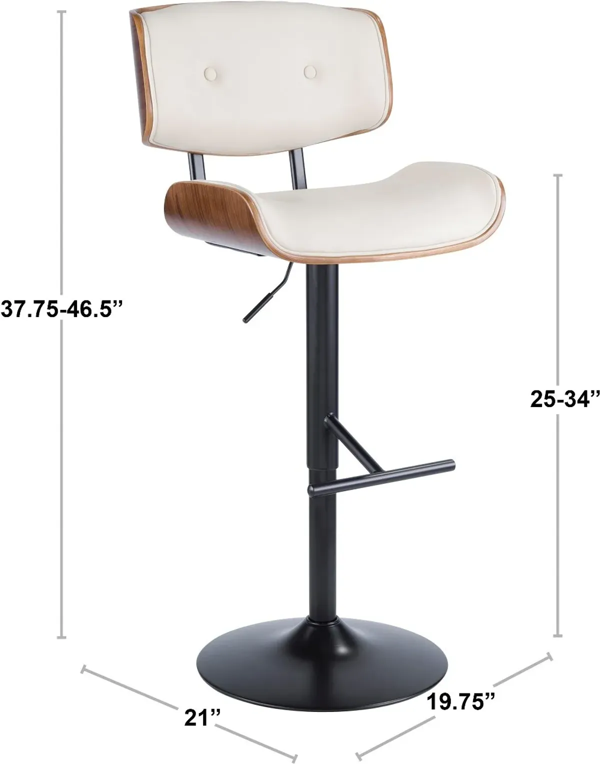 Lombardi Mid Century Modern Adjustable Bar Stool