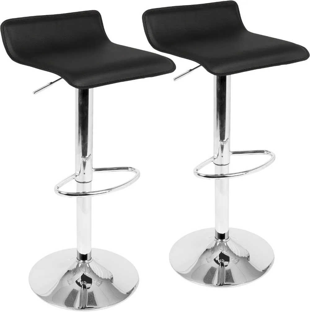 Contemporary Black and Chrome Adjustable Bar Stool (Set of 2) - Ale