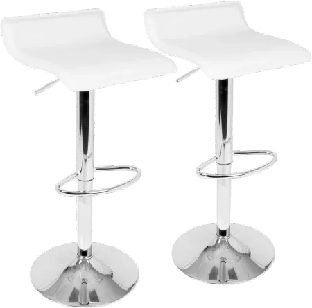 Contemporary White and Chrome Adjustable Bar Stool (Set of 2) - Ale