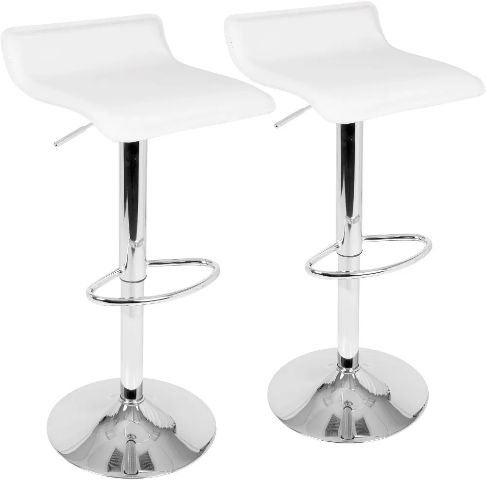 Contemporary White and Chrome Adjustable Bar Stool (Set of 2) - Ale