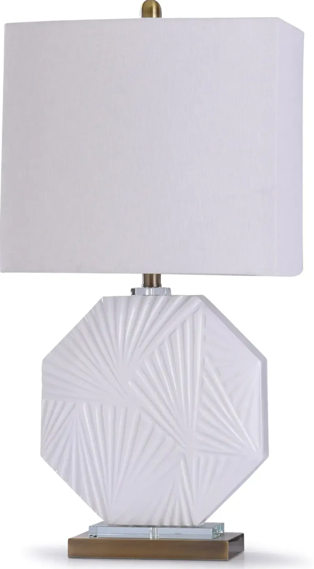 White Embossed Octagon Table Lamp with Gold Base - Canvey