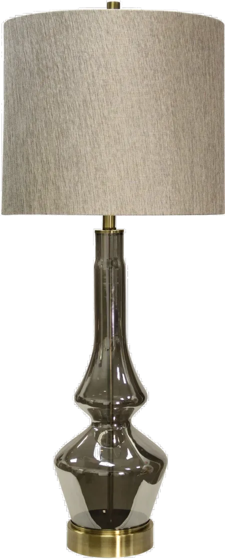Gray Smoke Glass Table Lamp with Brass Metal Accents - Burgetts