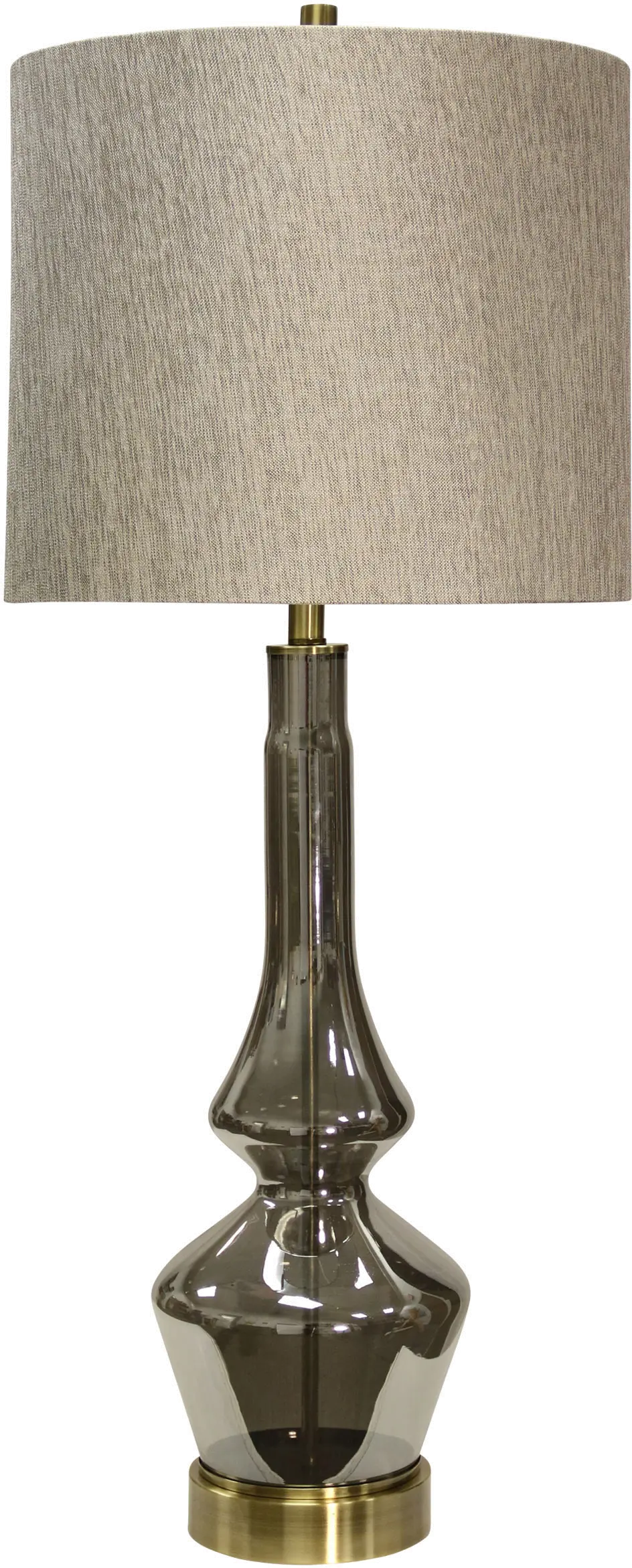 Gray Smoke Glass Table Lamp with Brass Metal Accents - Burgetts