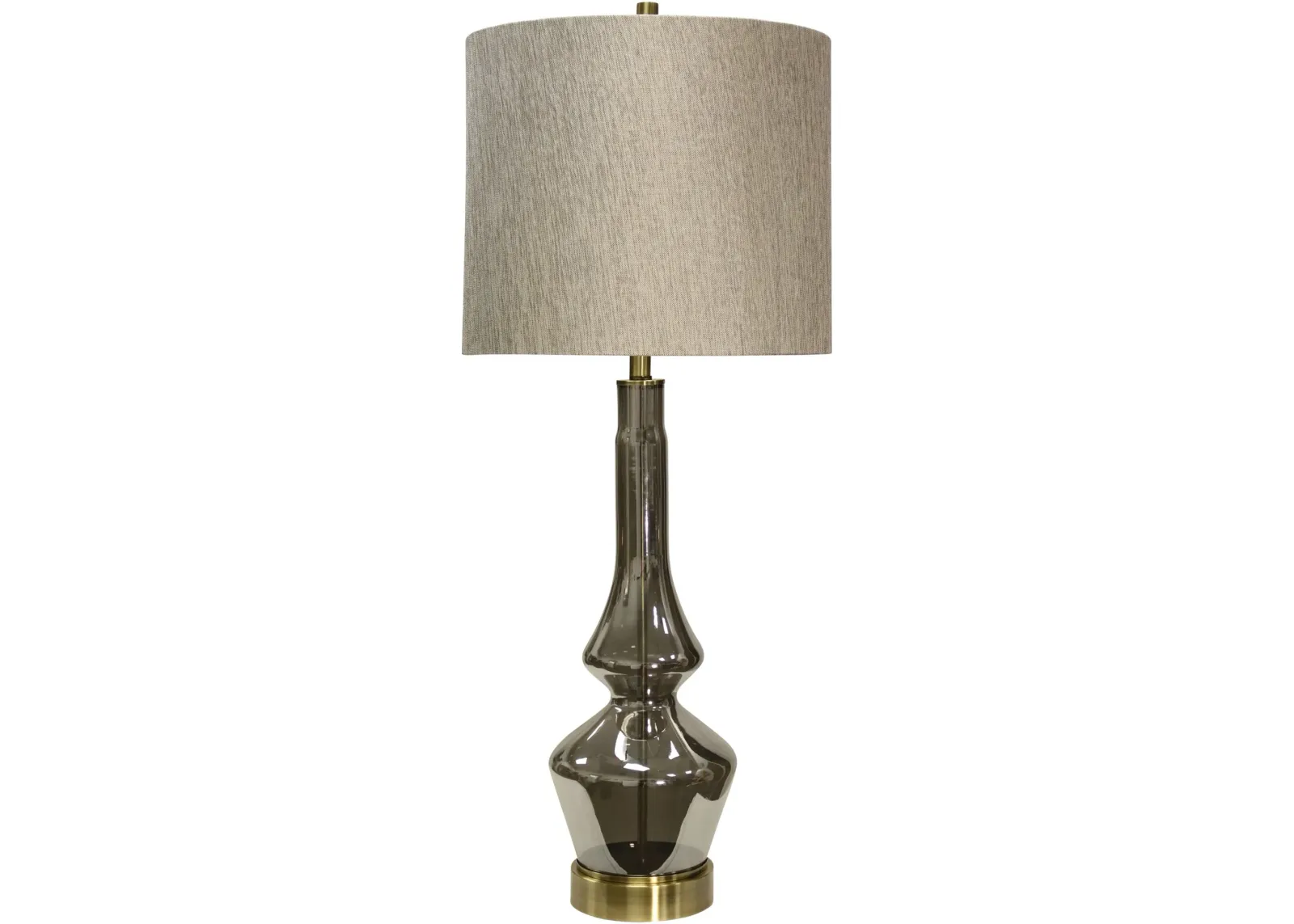 Gray Smoke Glass Table Lamp with Brass Metal Accents - Burgetts