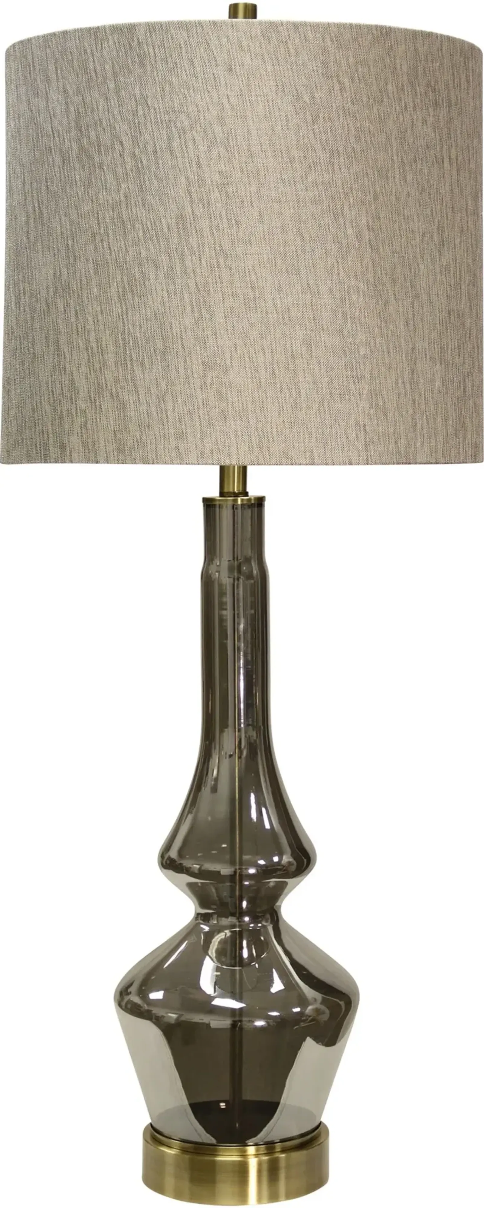 Gray Smoke Glass Table Lamp with Brass Metal Accents - Burgetts