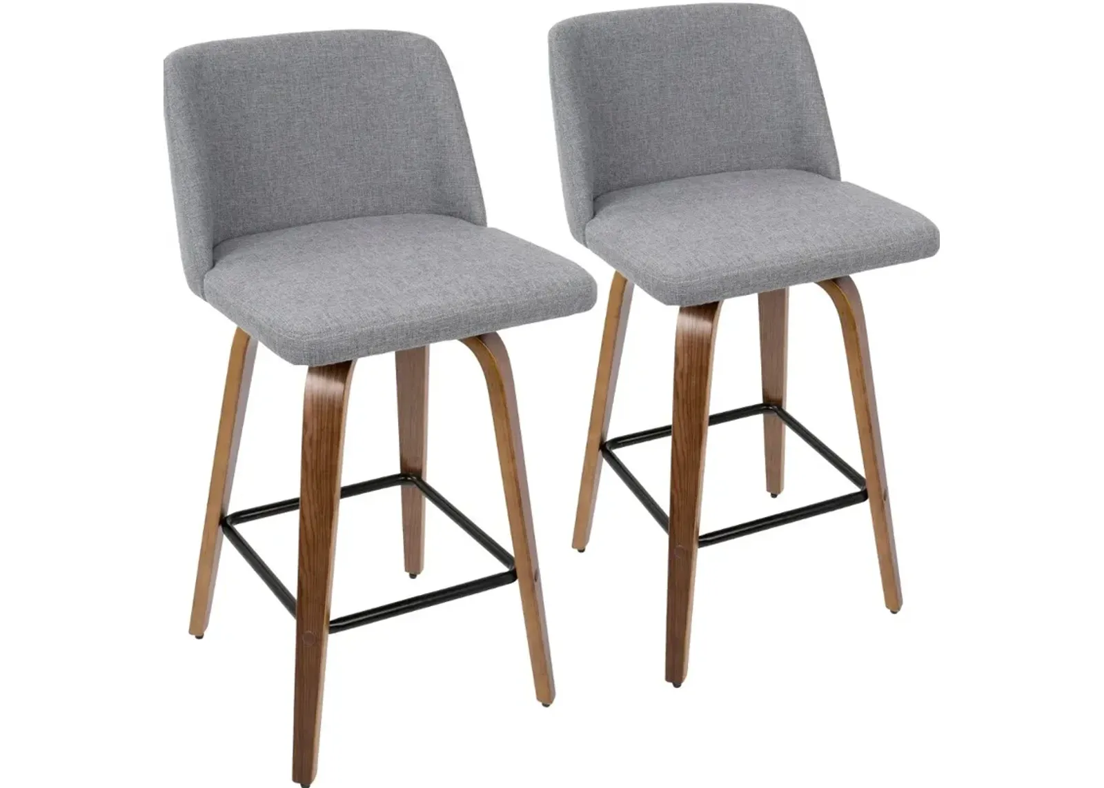 Mid Century Gray and Walnut Counter Height Stool (Set of 2) - Tintori