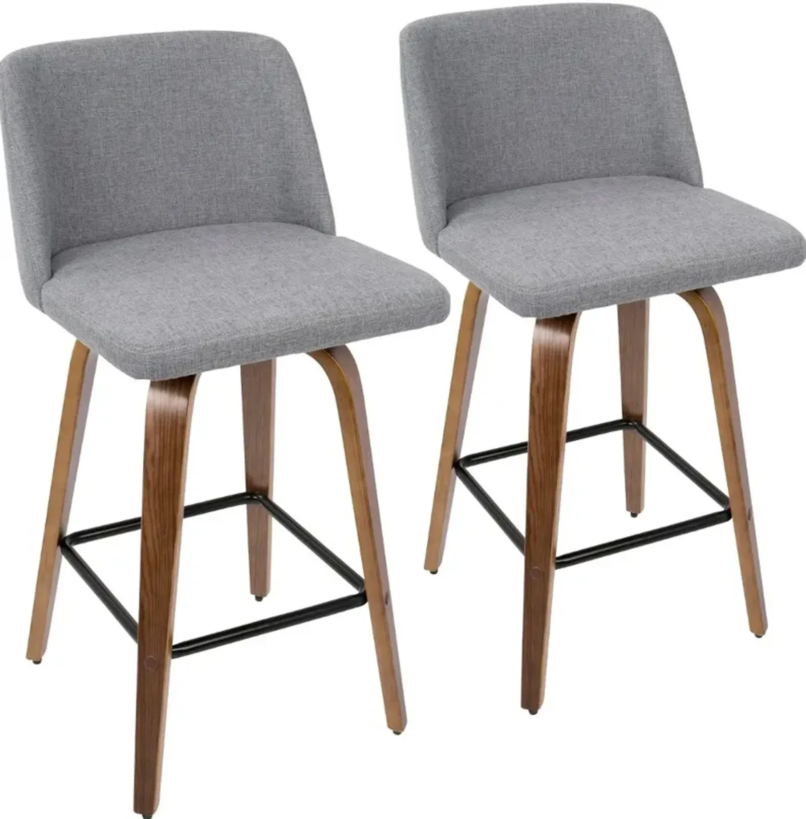 Mid Century Gray and Walnut Counter Height Stool (Set of 2) - Tintori