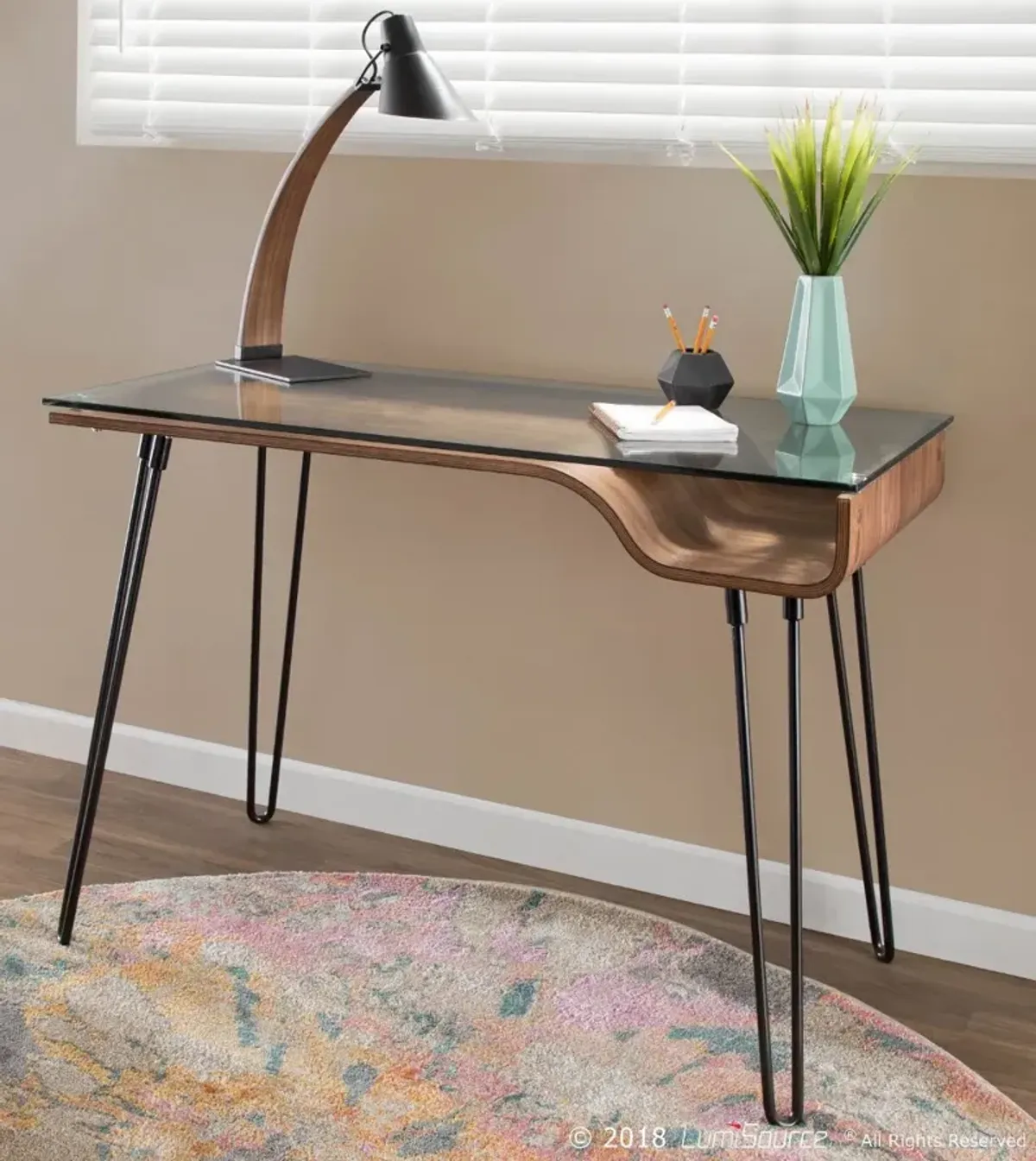 Walnut and Black Metal Mid-Century Modern Desk