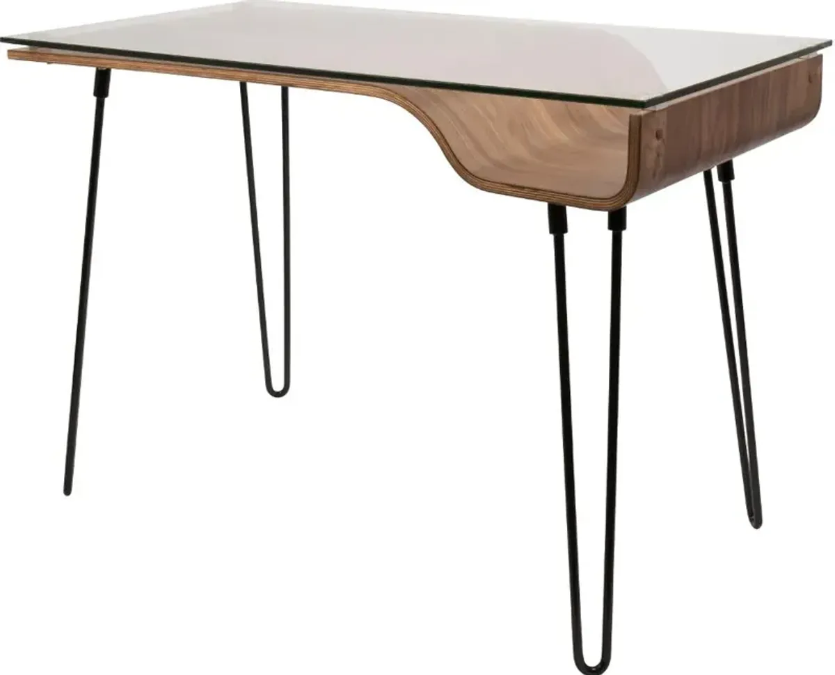 Walnut and Black Metal Mid-Century Modern Desk