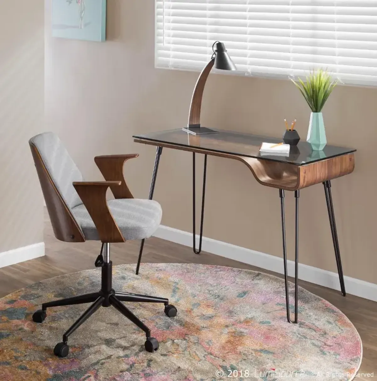 Walnut and Black Metal Mid-Century Modern Desk