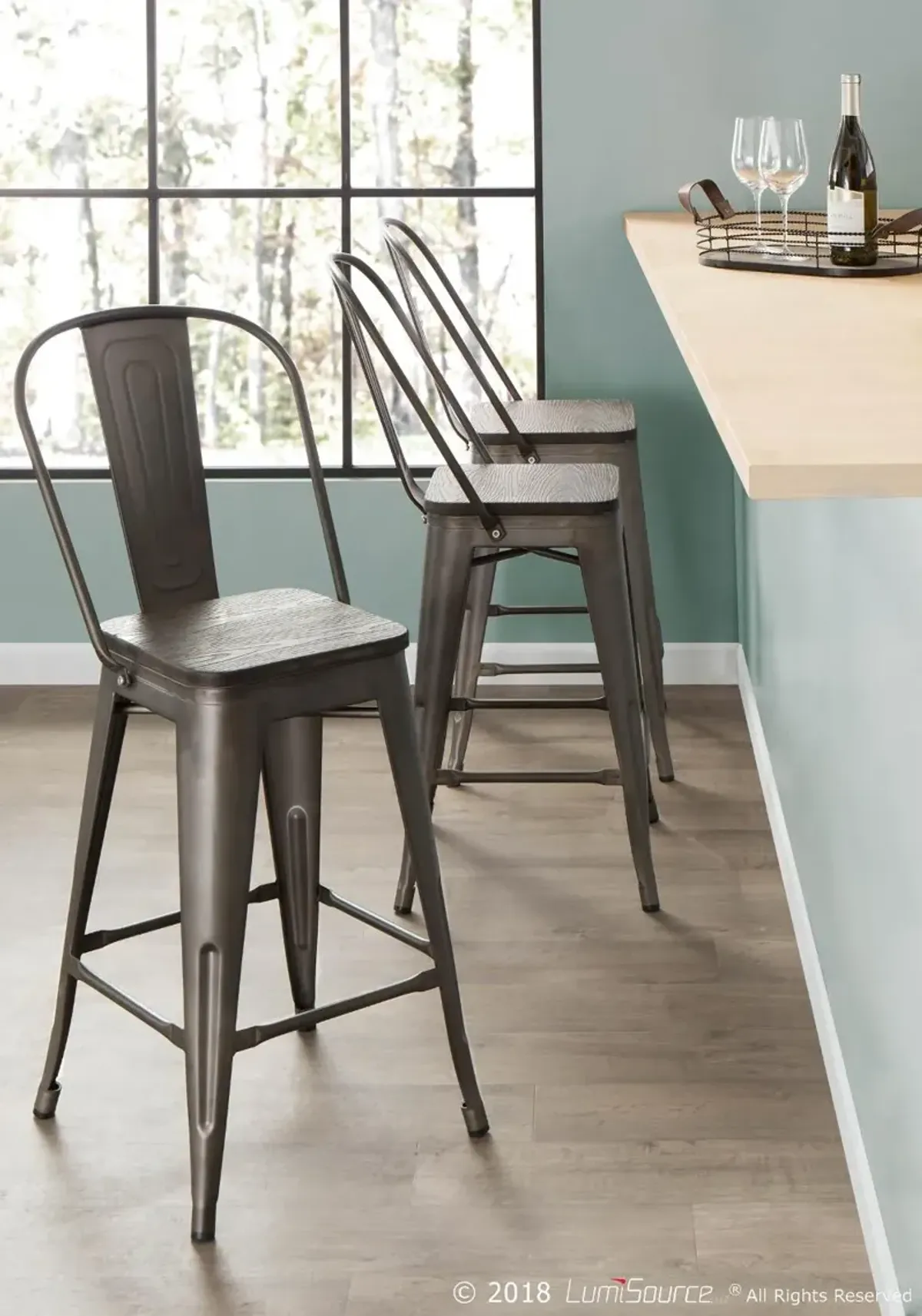 Oregon Metal and Espresso Counter Height Stool, Set of 2