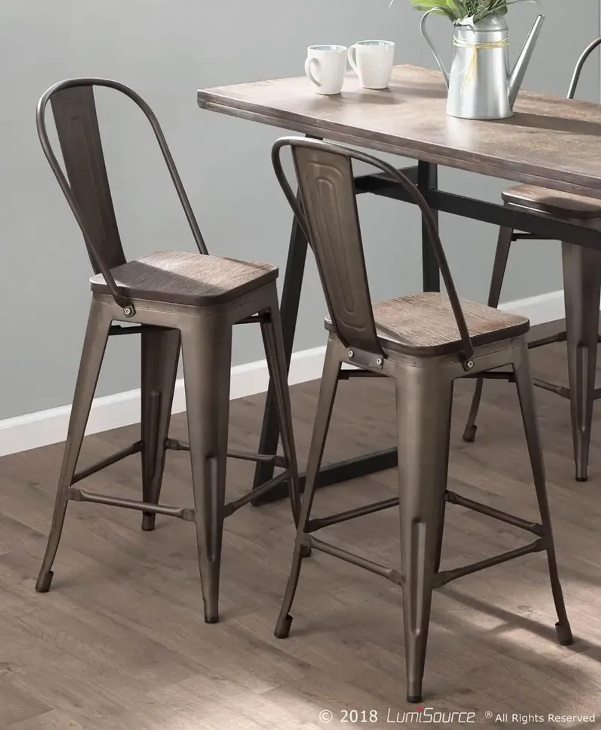 Oregon Metal and Espresso Counter Height Stool, Set of 2