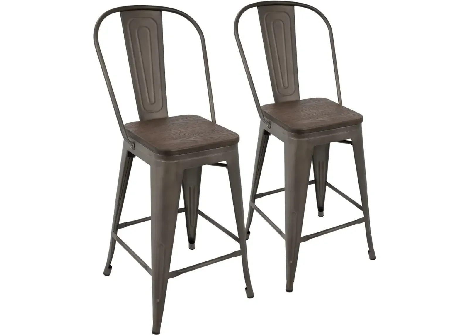 Oregon Metal and Espresso Counter Height Stool, Set of 2