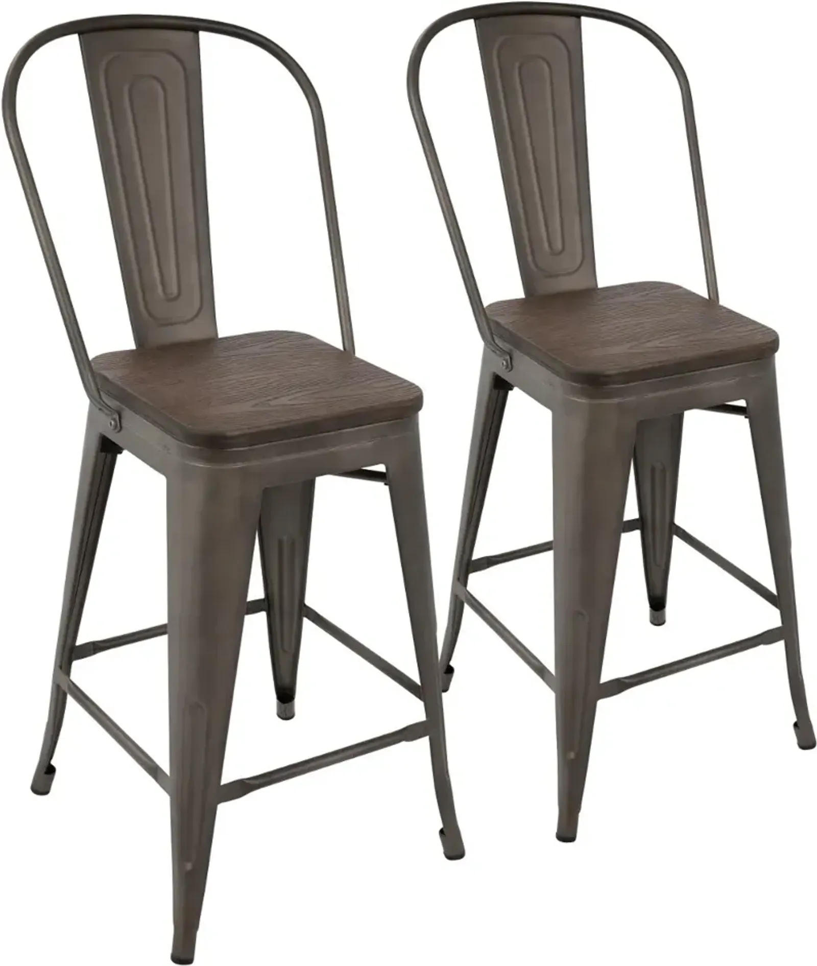 Oregon Metal and Espresso Counter Height Stool, Set of 2