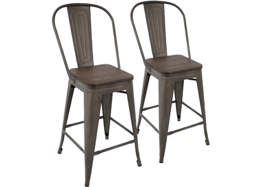 Oregon Metal and Espresso Counter Height Stool, Set of 2