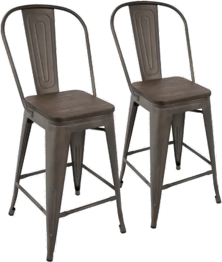 Oregon Metal and Espresso Counter Height Stool, Set of 2