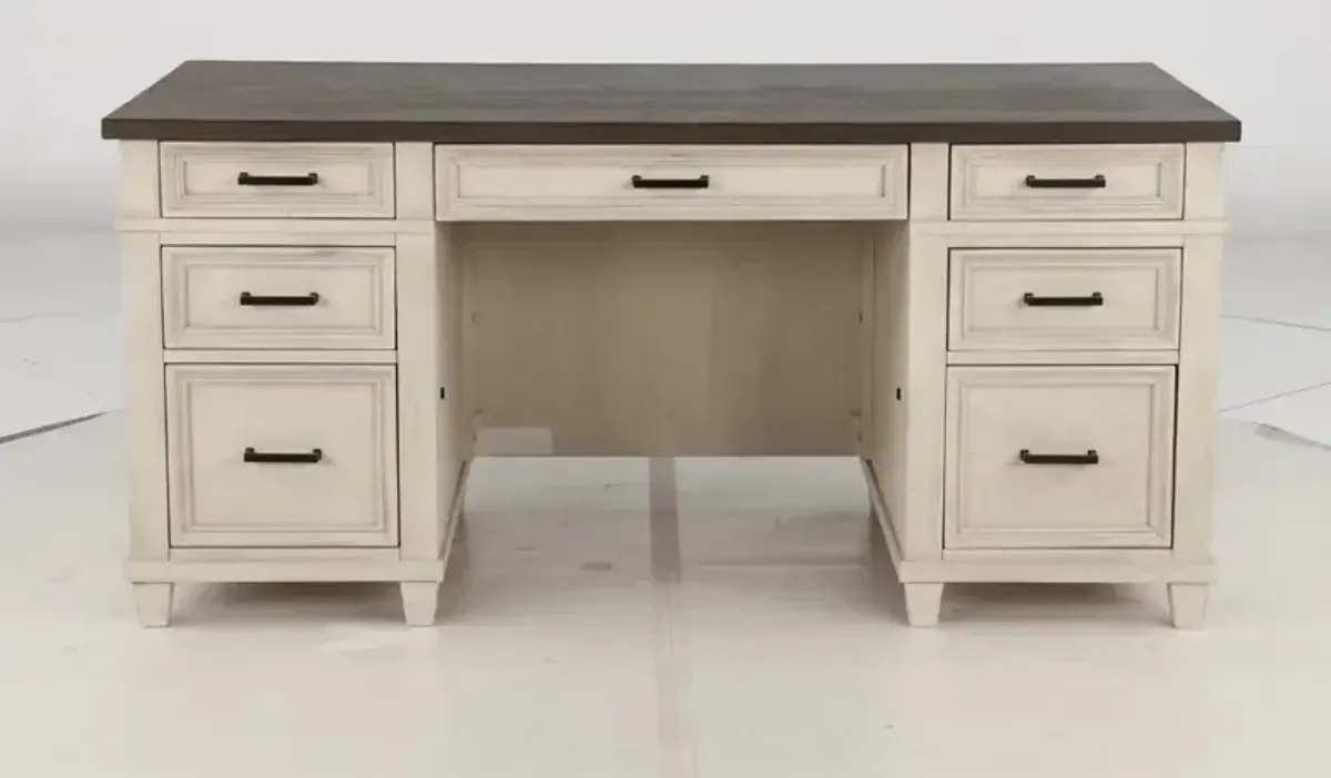 Caraway Antique White Executive Desk