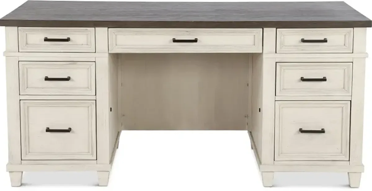 Caraway Antique White Executive Desk