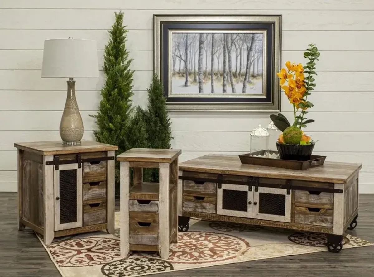 Antique Pine End Table with Iron Accents