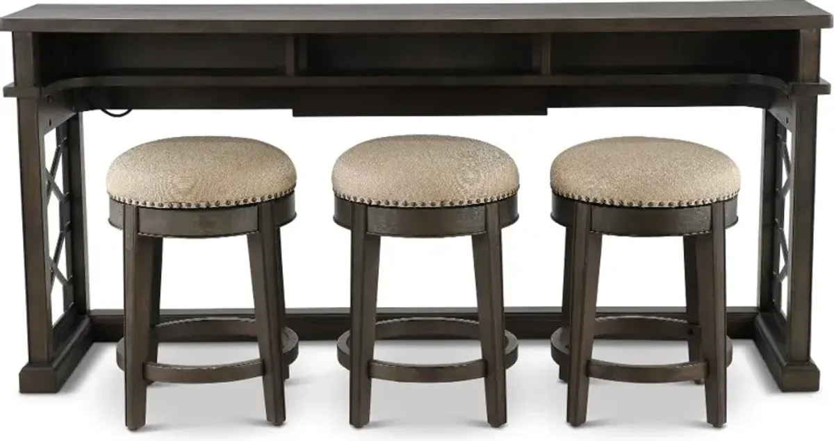 Sun Smokey Gray Console Table with 3 Barstools