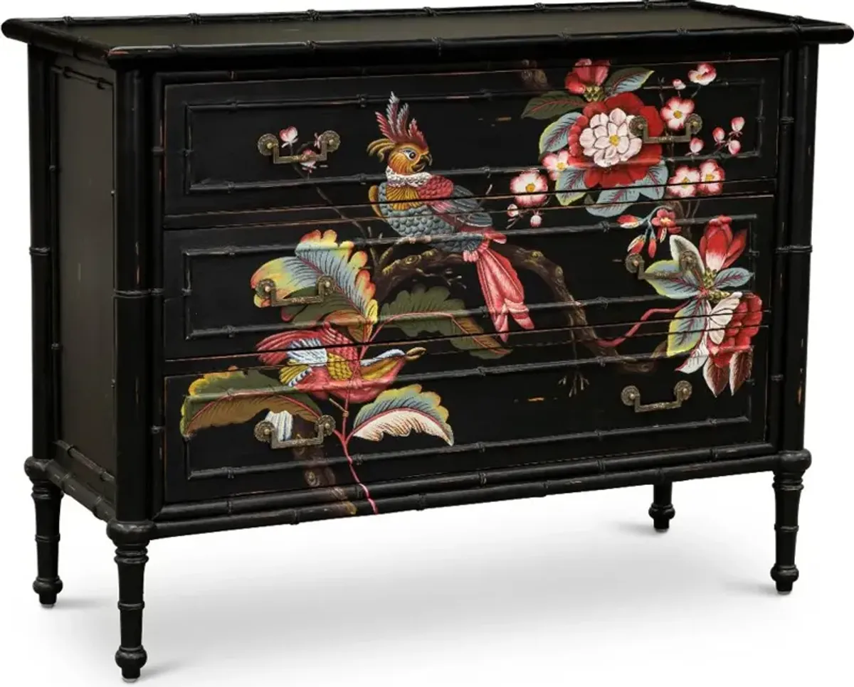 Black and Multi Color Artwork 3 Drawer Accent Cabinet