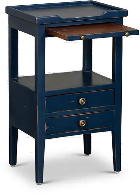 Eton Navy Blue Side Table with Pull Out Shelf