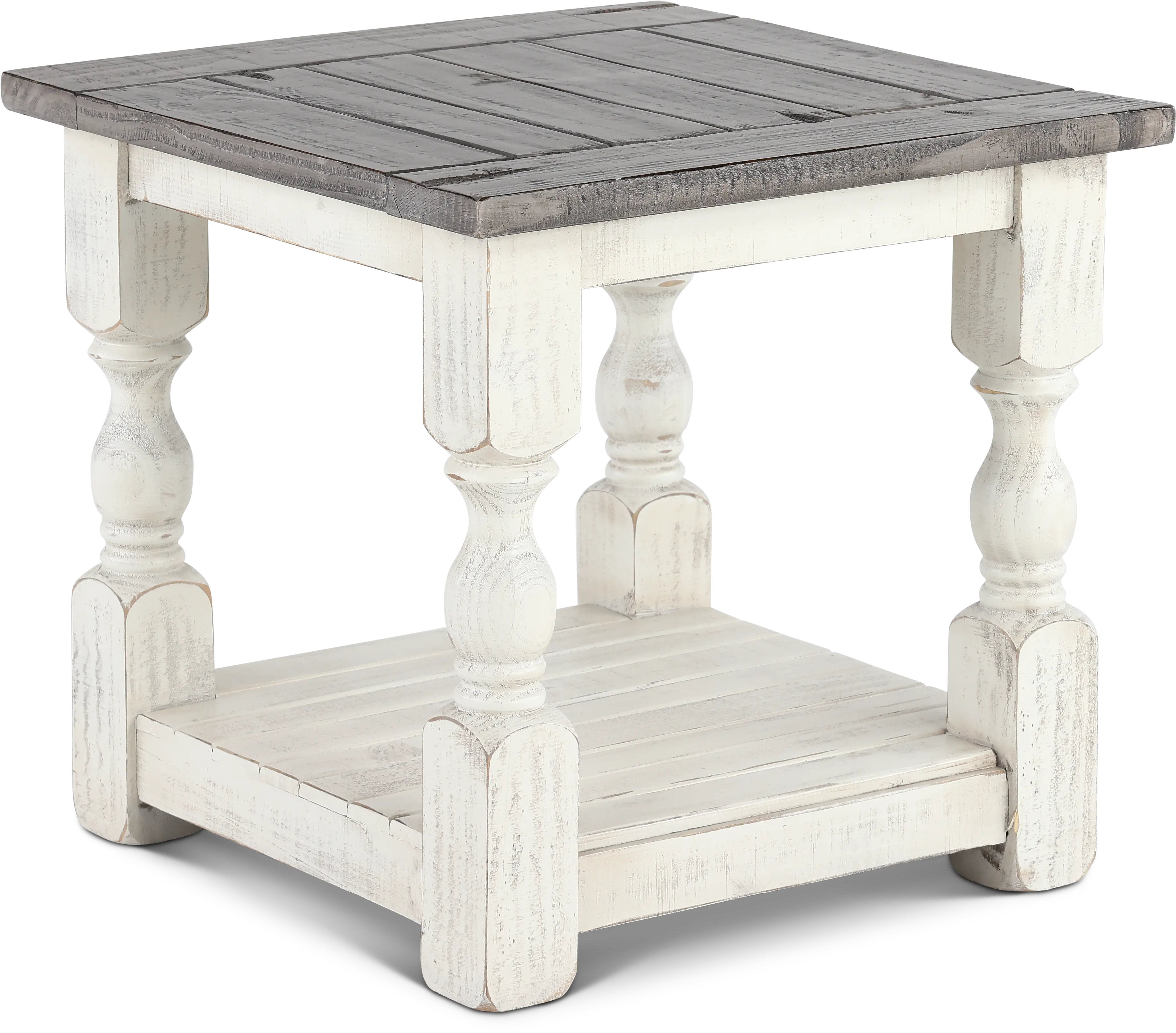 Stone Distressed White End Table