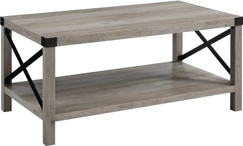 Metal X Rustic Gray Wash Coffee Table - Walker Edison