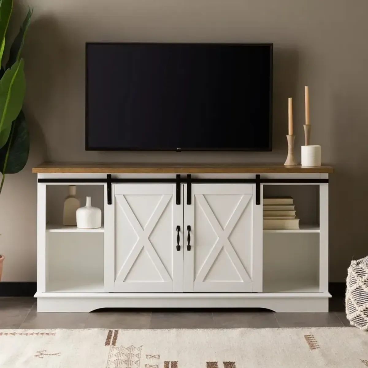 Bailey White 58 Inch Farmhouse Wood TV Stand - Walker Edison