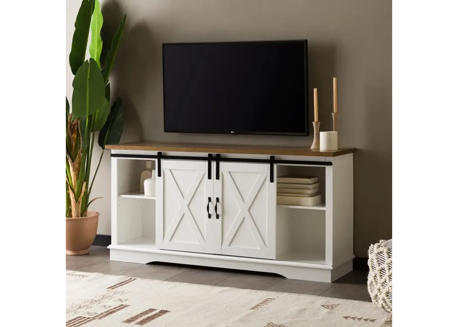 Bailey White 58 Inch Farmhouse Wood TV Stand - Walker Edison