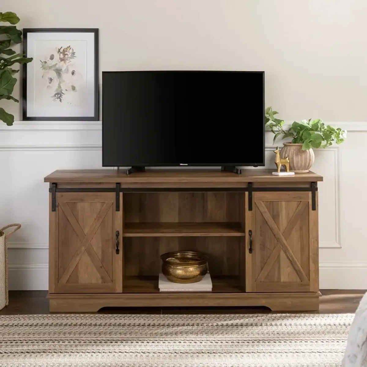 Bailey Rustic Oak 58 Inch Wood Farmhouse TV Stand - Walker Edison