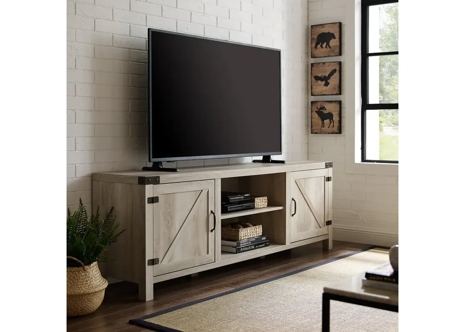 Cameron White Oak 70 Inch Farmhouse TV Stand - Walker Edison