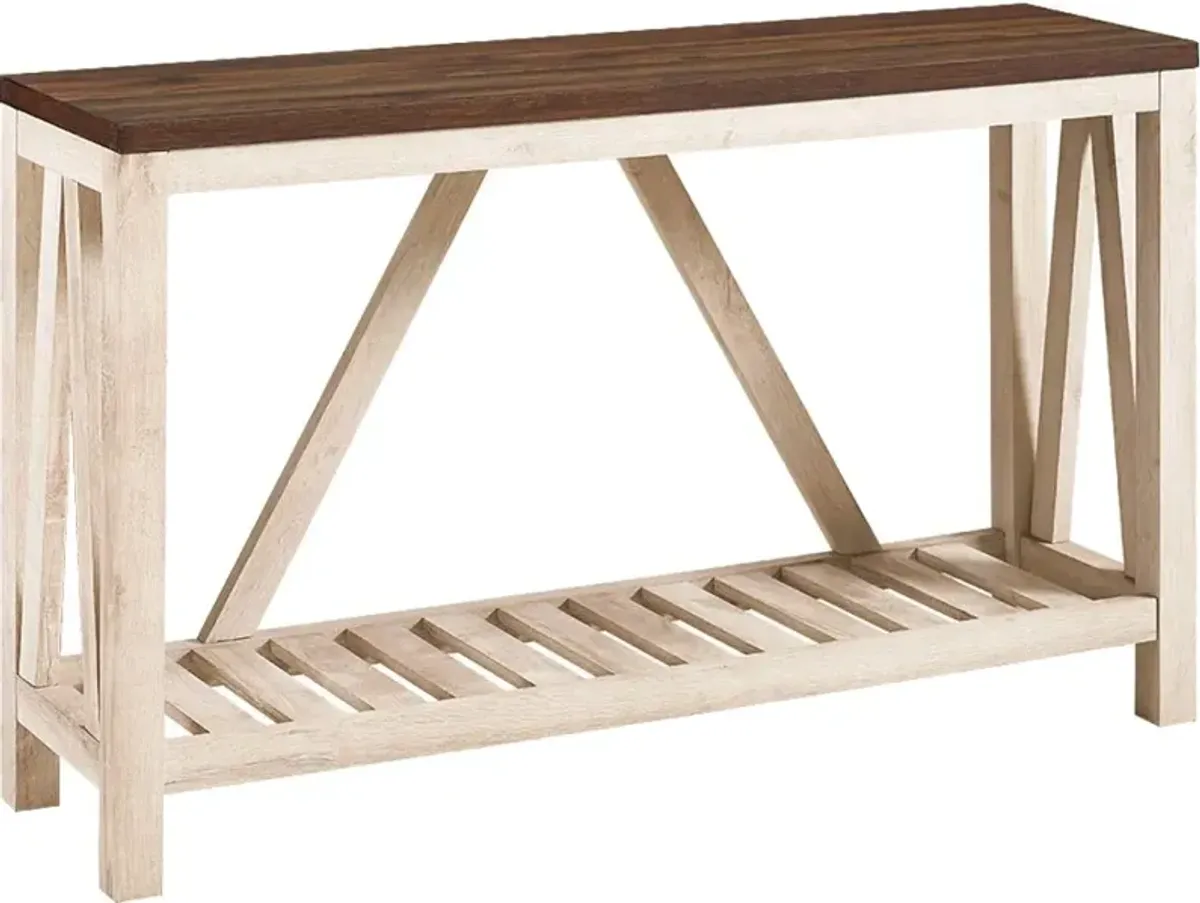 52 Inch Dark Walnut and White Oak Rustic Entryway Sofa Table - Walker Edison
