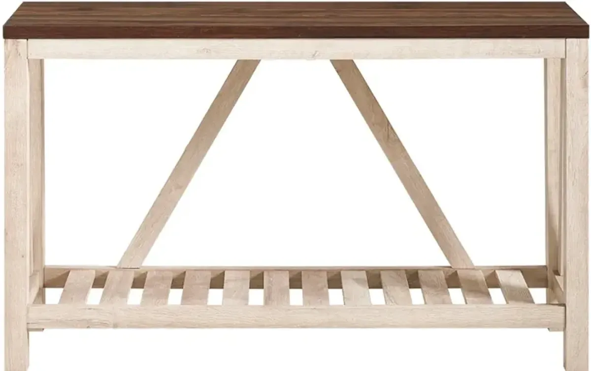 52 Inch Dark Walnut and White Oak Rustic Entryway Sofa Table - Walker Edison
