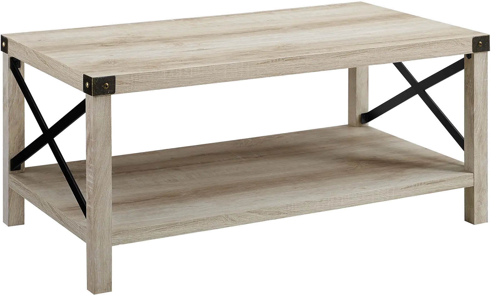 Metal X Rustic White Oak Wood Coffee Table - Walker Edison