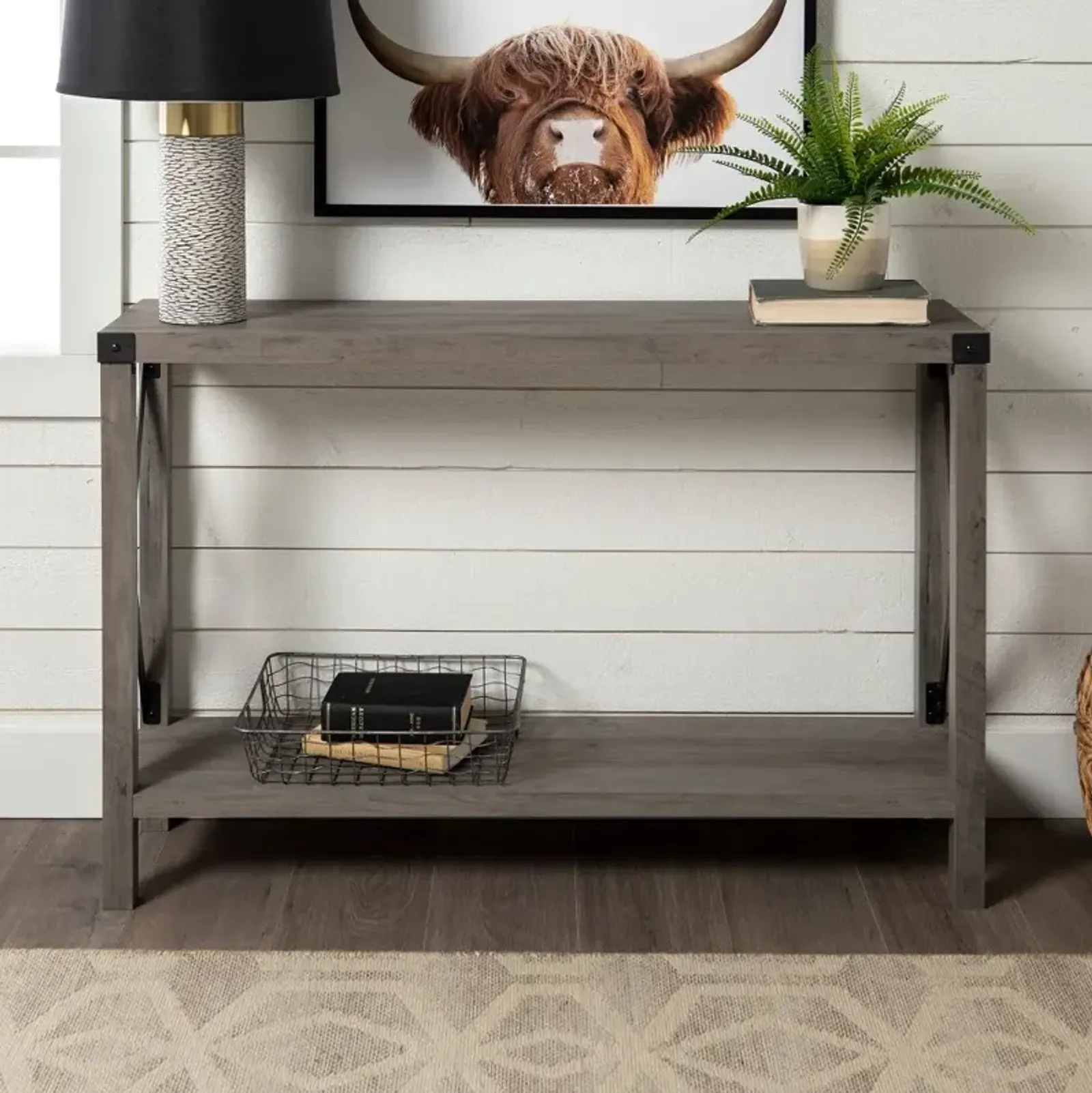 Metal X Rustic Gray Wash Entryway Table - Walker Edison