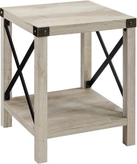 Metal X Rustic White Oak Wood Side Table - Walker Edison