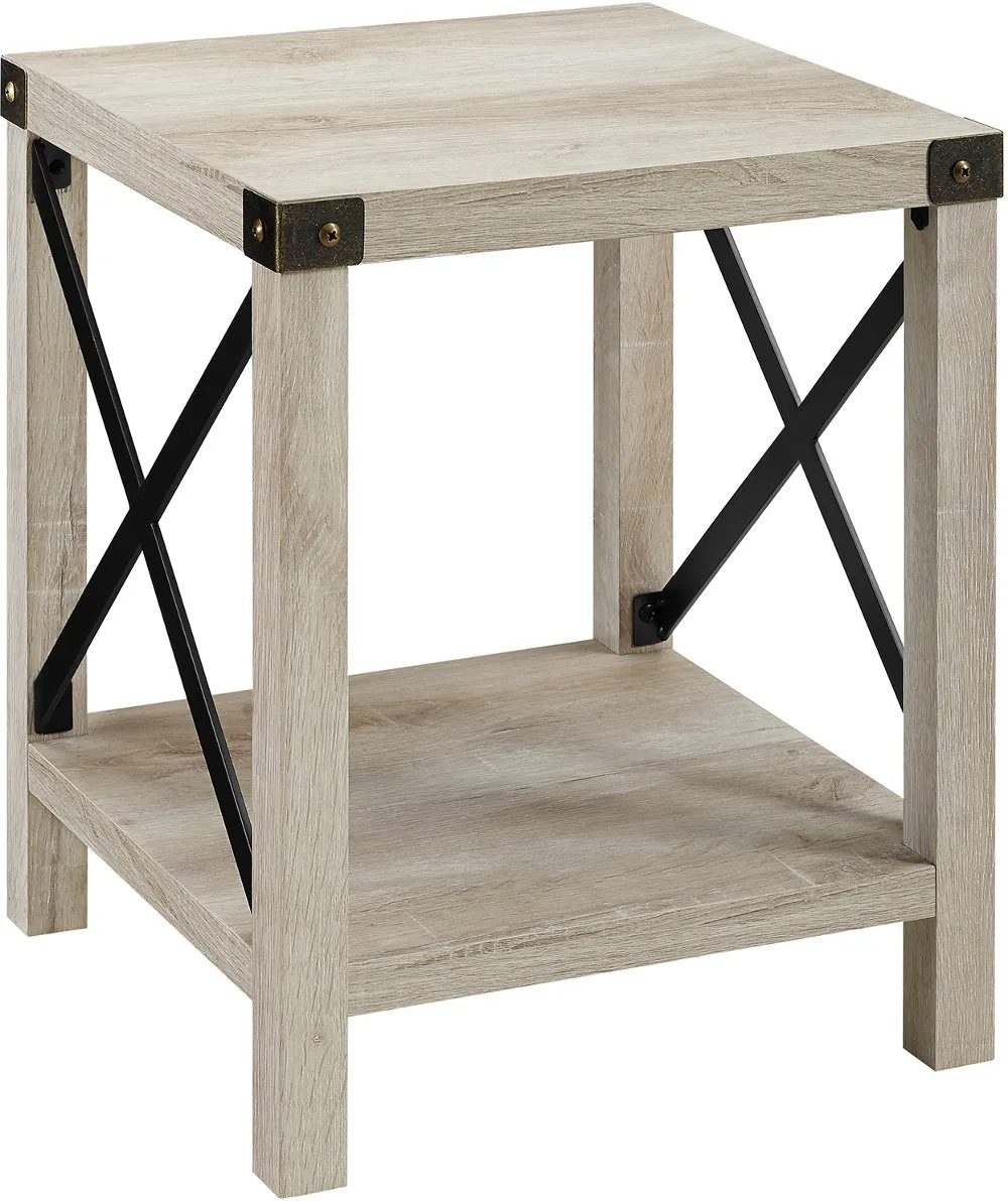 Metal X Rustic White Oak Wood Side Table - Walker Edison