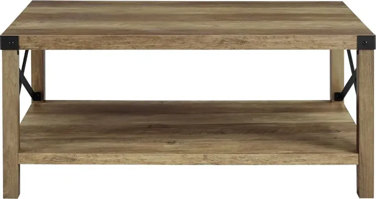 Metal X Rustic Oak Wood Coffee Table - Walker Edison