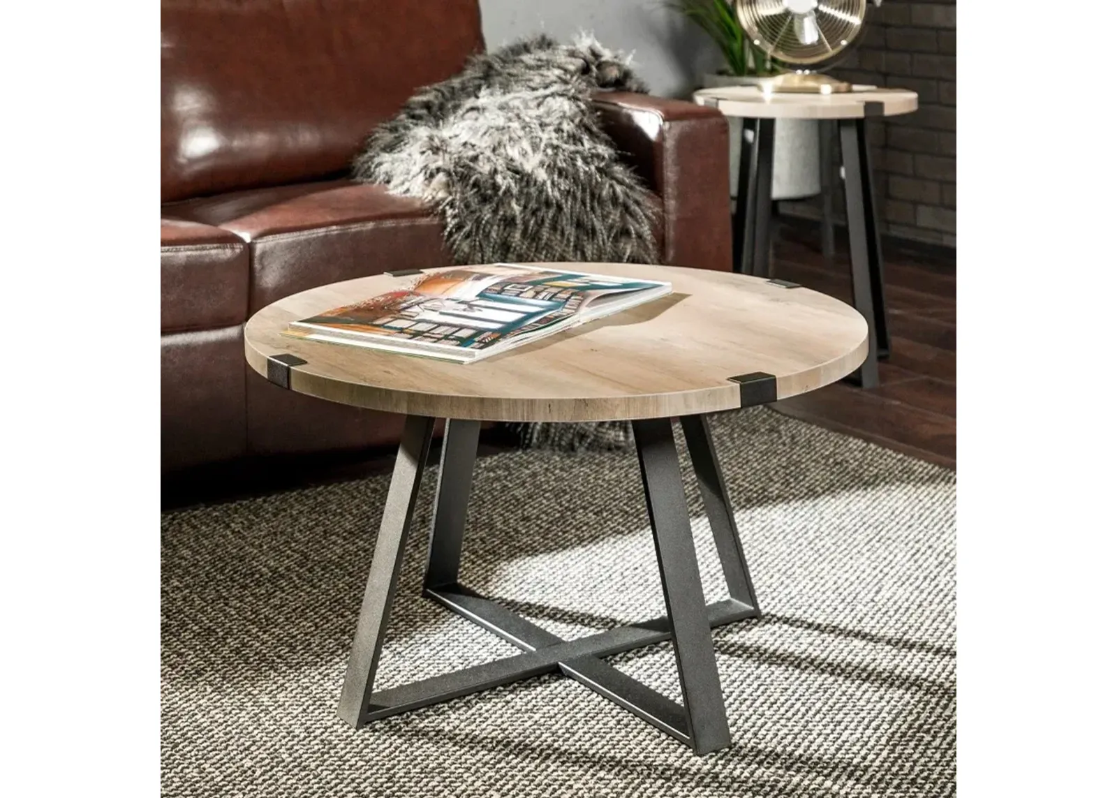 Rustic Gray Round Coffee Table - Walker Edison